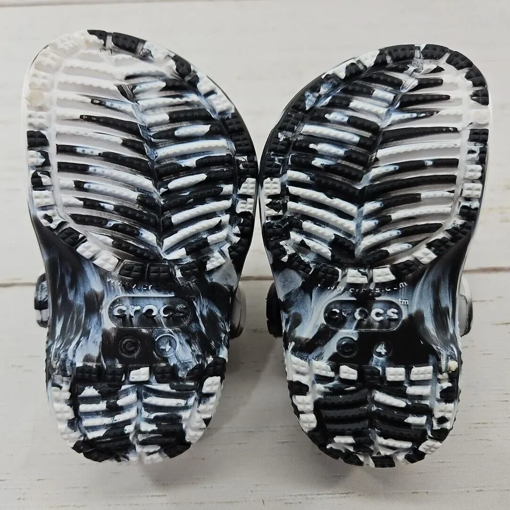 Crocs Classic Marbled Clogs C4‎ Black White Toddler Slip On Shoes 207002